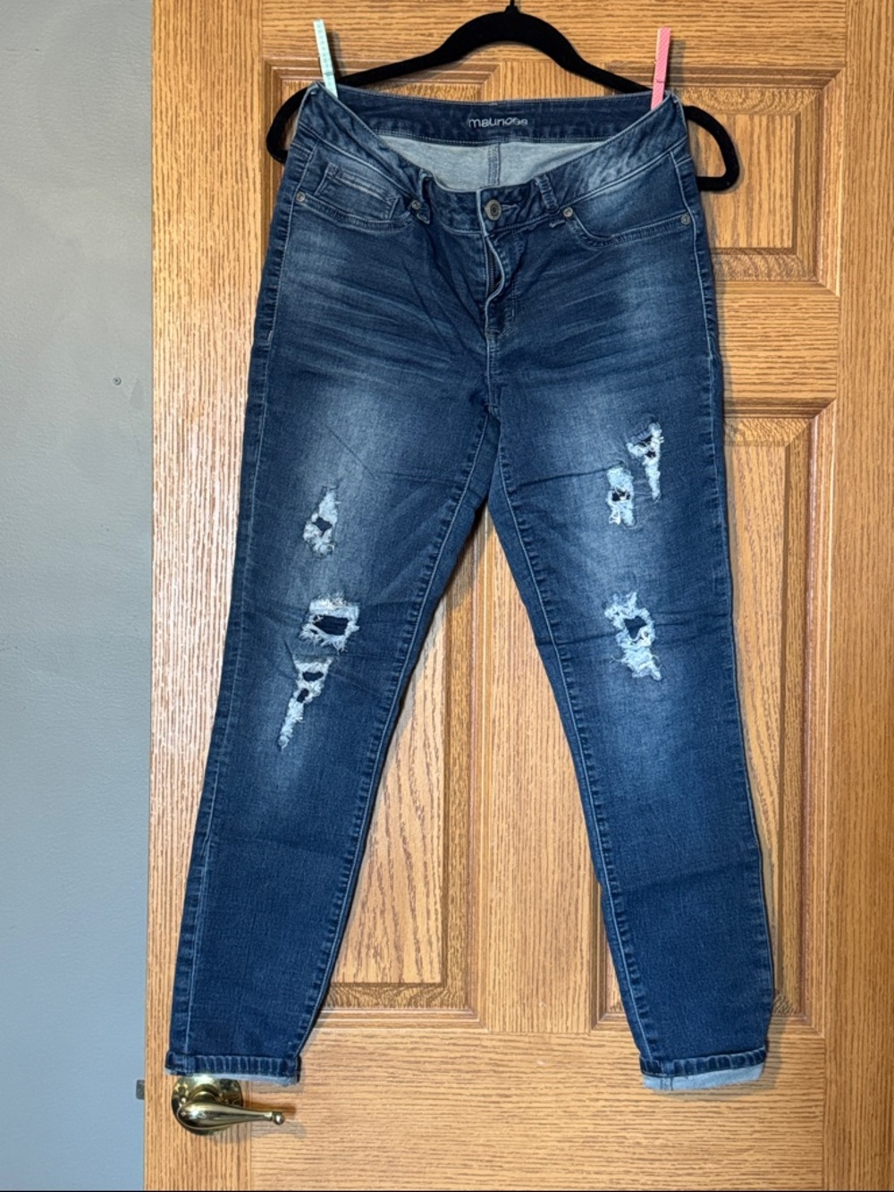 Maurices Dark Blue Distressed Skinny Jeans
